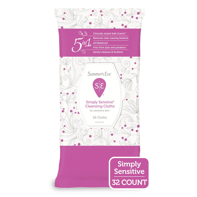 [Australia] - Summer's Eve Cleansing Cloths for Sensitive Skin - 32 ct - 2 pk 