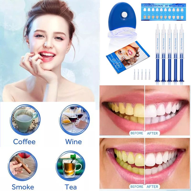 [Australia] - Teeth Whitening Kit 5×3ml Whitening Gel with Professional LED Light Reduce Sensitive Teeth Whitening Kit Remove Stains Whiten Teeth Quick Resultsing 