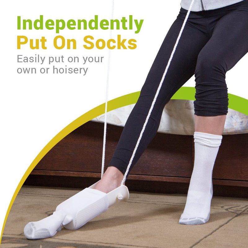 [Australia] - BodyHealt Sock Aid - Deluxe White Sock Assist & Sock Helper - easy on & Off Sockhorn - Sock-Aide Device - Sock Tool for Elderly, Senior, Pregnant, Diabetics - Sockpullers - Extends Reachup To 33" White 1 Pack 
