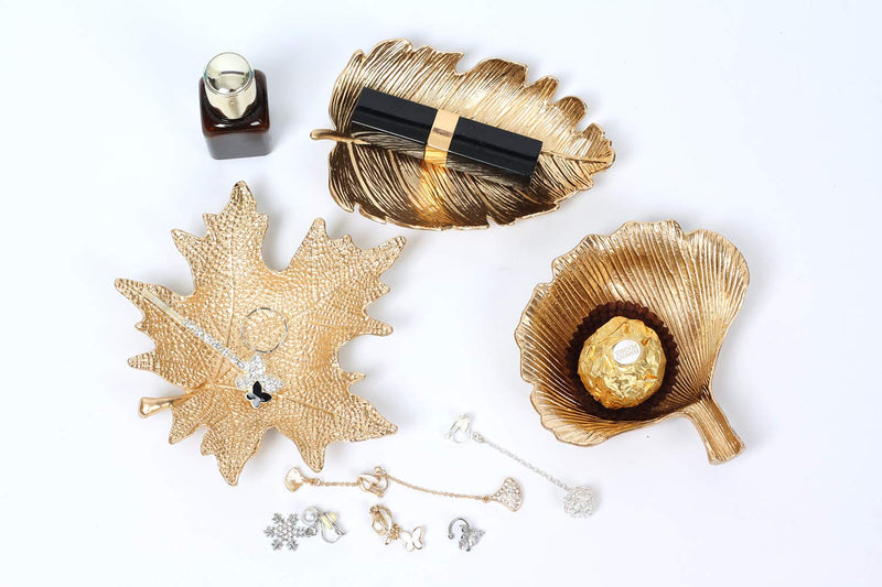 [Australia] - SHANA Metal Jewelry Dish, Small Golden Leaf Shaped Ring Holder, Earrings Storage Box, Hair Pin Tray, Trinket Dish Vanity Tray for Dresser Christmas Birthday Wedding Gifts (Elm leaf) Elm leaf 