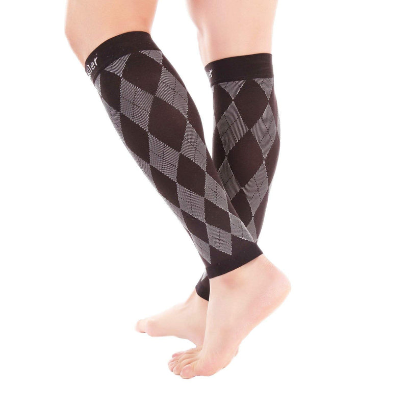 [Australia] - Doc Miller Calf Compression Sleeve for Men & Women - Fast Leg Pain Relief from Shin Splints, Varicose Veins - All Day Calf Support for Running, Travel & Everyday Use Black.Gray X-Large 