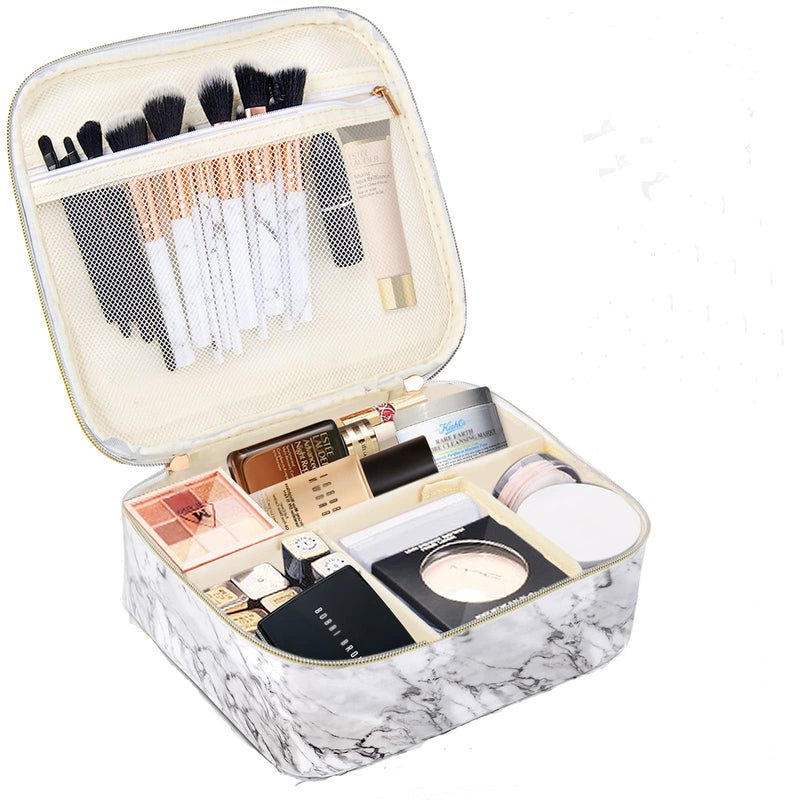 [Australia] - 3PCS Makeup Bags for Women with 10 Pcs Brushes, Portable Travel Cosmetic Bag for Accessories, Waterproof Marble Large Organizer Makeup Case, Multifunction Artist Storage Case with Adjustable Dividers 