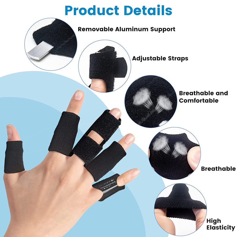 [Australia] - Finger Splint, Set of 2 Trigger Finger Brace with 10 Nylon Sleeves for Finger Pain Relief and Sport Injuries, Swelling Tendon Release Relieving Finger Stiffness and Sprained Knuckles Black 