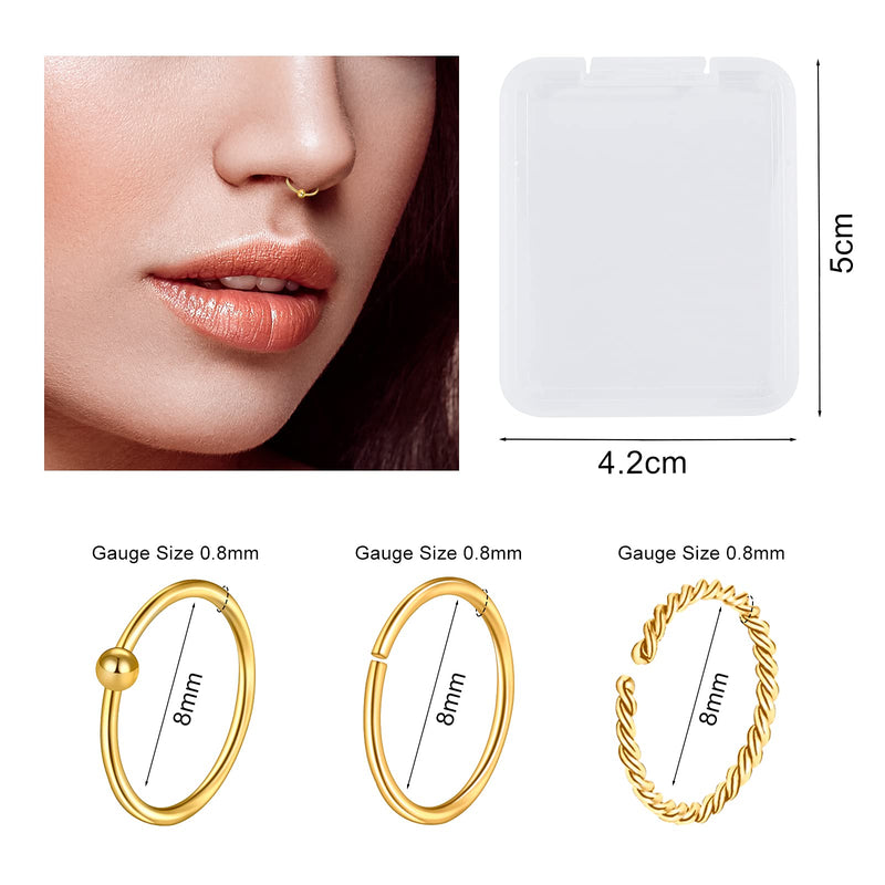 [Australia] - ONESING 51 Pcs 20G Nose Rings for Women Nose Piercings Jewelry Nose Rings Hoop Nose Studs CZ L Shaped Screw Stainless Steel for Women Men Gold 