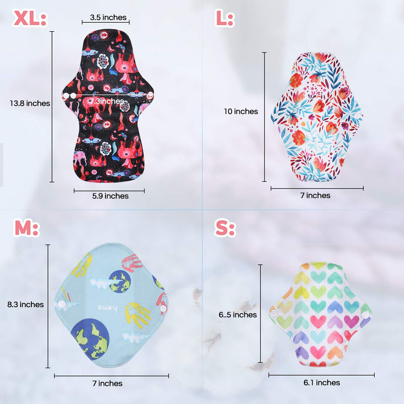 [Australia] - Rovtop 12 Pcs Reusable Sanitary Pads,Washable Cloth Menstrual Pads/Menstrual Towel，4 Size Replace with 1 Mini Portable Bag 13 Piece Set 