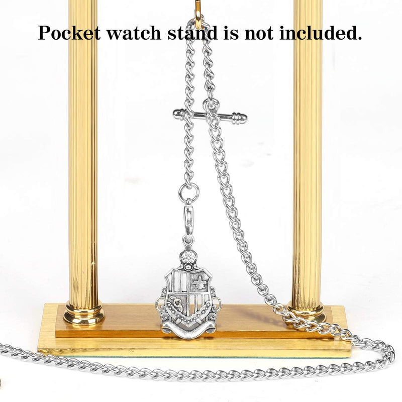 [Australia] - Pocket Watch Albert Vest Chain with T Bar & Lobster Clasps, ManChDa Watch Chain Curb Link Chain & Pocket Watch Stand（Silver） 1.Silver 