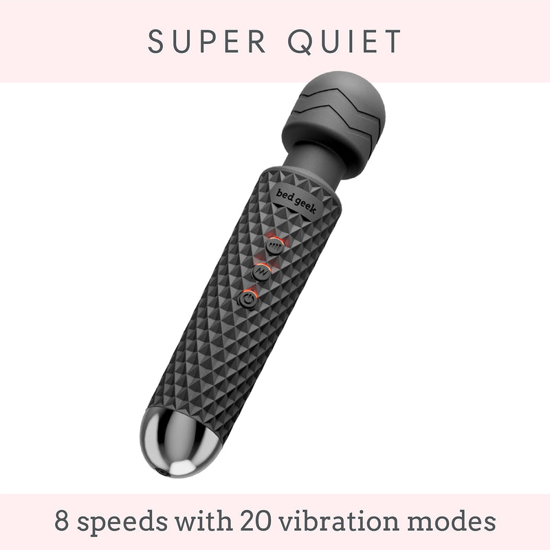 [Australia] - Handheld Wireless Electric Body Wand Massager with Memory Feature by bed geek Massage Skin Soft Silicone 20 Patterns 8 Speeds Black Pack 