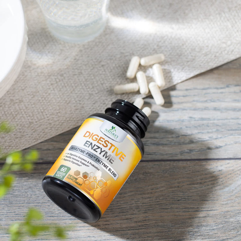 [Australia] - Digestive Enzymes with Probiotics, Bromelain and Papain - Gentle Digestion Support Multi-Enzyme Supplement for Women and Men - Daily Support for Gas, Bloating and Digestion, Non-GMO - 60 Capsules 60 Count (Pack of 1) 