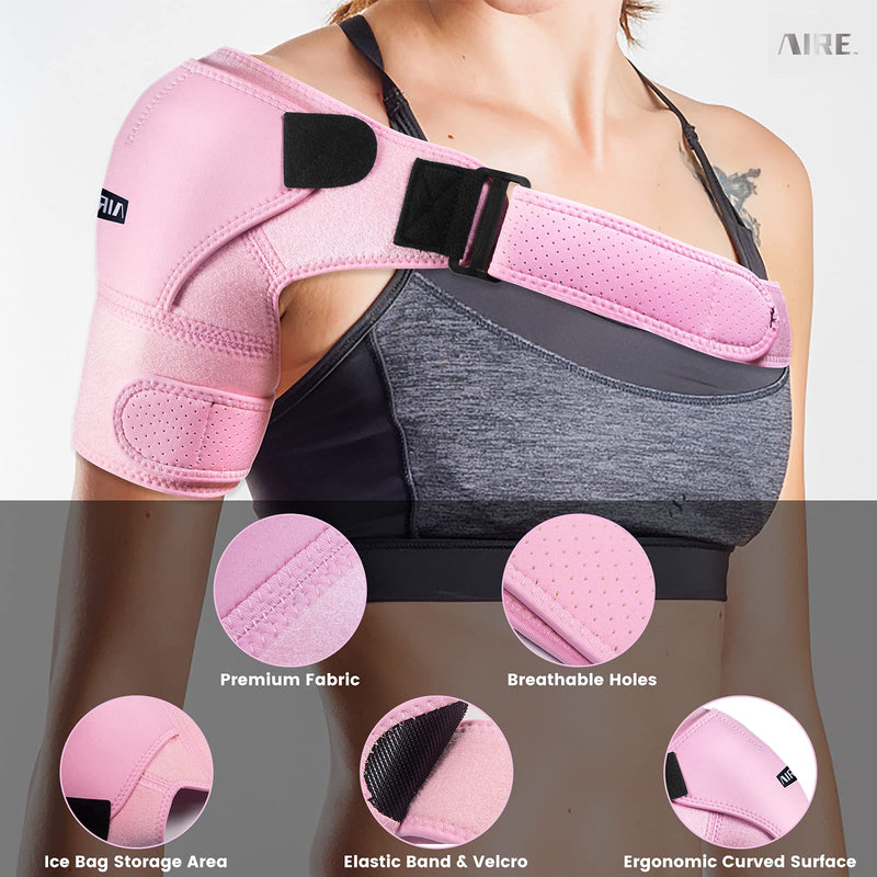 [Australia] - Shoulder Brace for Women and Men Recovery Shoulder. Adjustable Shoulder Support for Rotator Cuff, AC Joint Pain Relief, Shoulder Injuries. Perfect Fit Shoulder Compression Sleeve (One Size Regular) Pink 