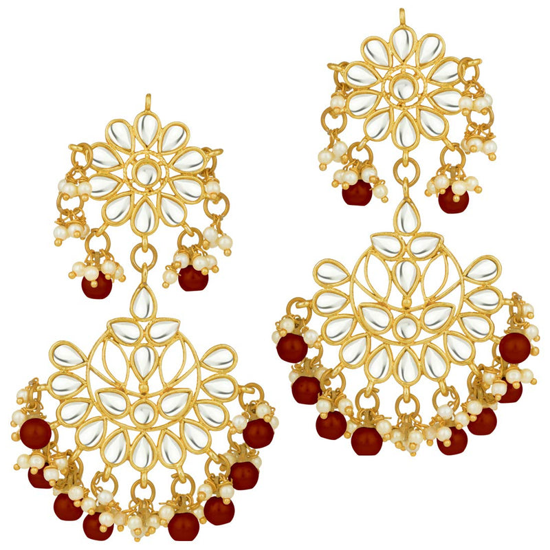 [Australia] - Aheli Traditional Faux Kundan Beaded Maang Tikka Earrings Set Bollywood Ethnic Fashion Jewelry for Women Maroon 