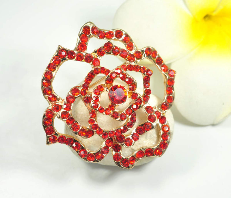 [Australia] - Gyn&Joy Womens Austria Crystal Red Rose Brooch 