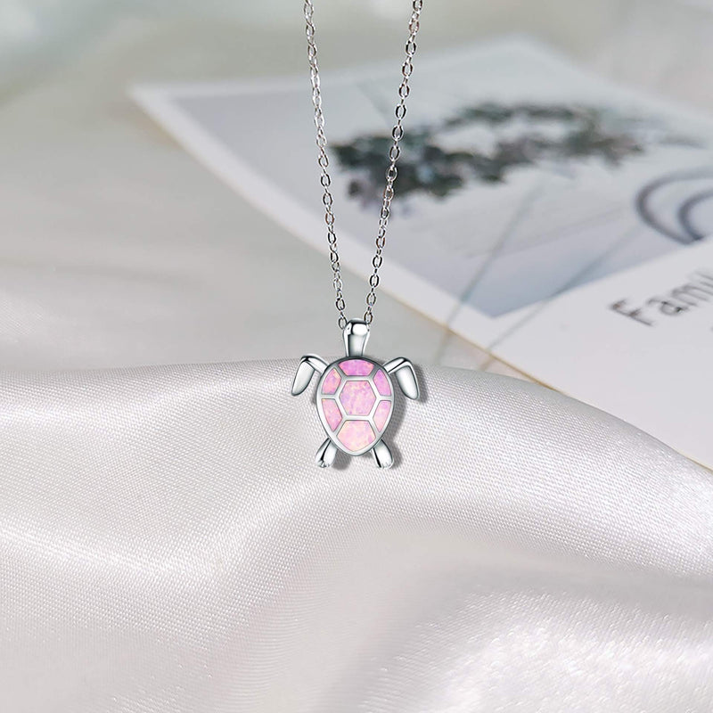 [Australia] - VANGETIMI Lovely Sea Turtle Pendant Necklace Cute Animals Opal Silver Chain Adjustable Necklace Jewelry Gifts for Women Girls Pink 