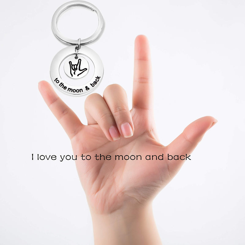 [Australia] - AKTAP Sign Language Jewelry I Love You to The Moon and Back Keychain ASL Sign Language Gift Interpreter Gift ASL Jewelry 
