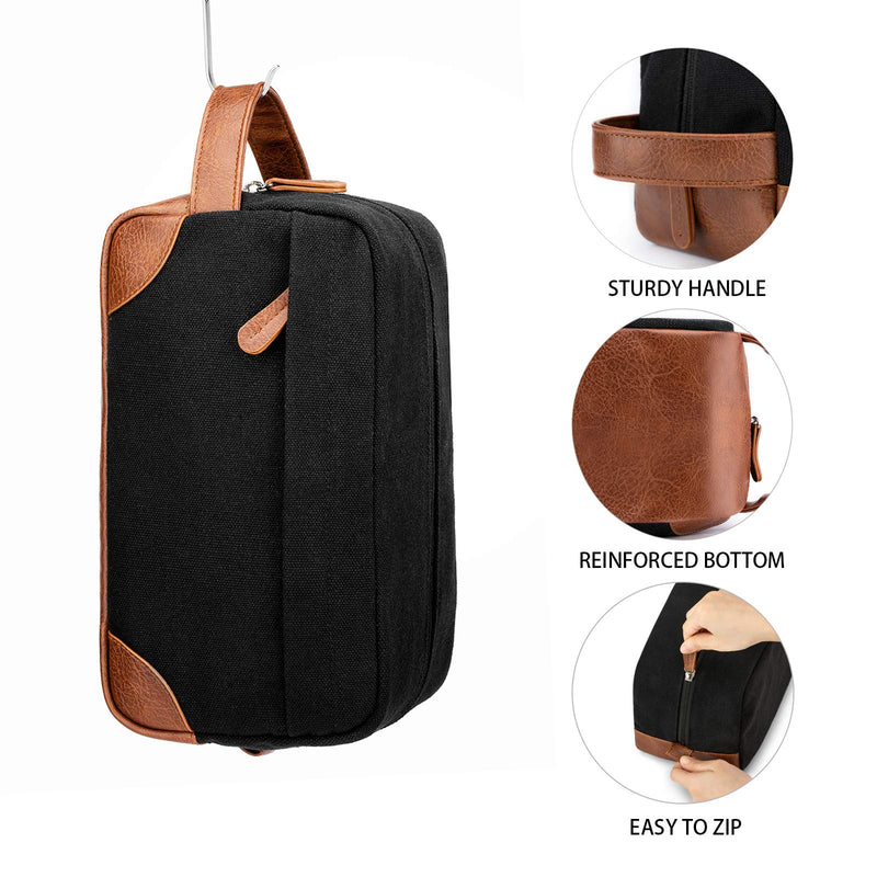 [Australia] - Vorspack Toiletry Bag Hanging Dopp Kit for Men Water Resistant Canvas Shaving Bag with Large Capacity for Travel- Black 