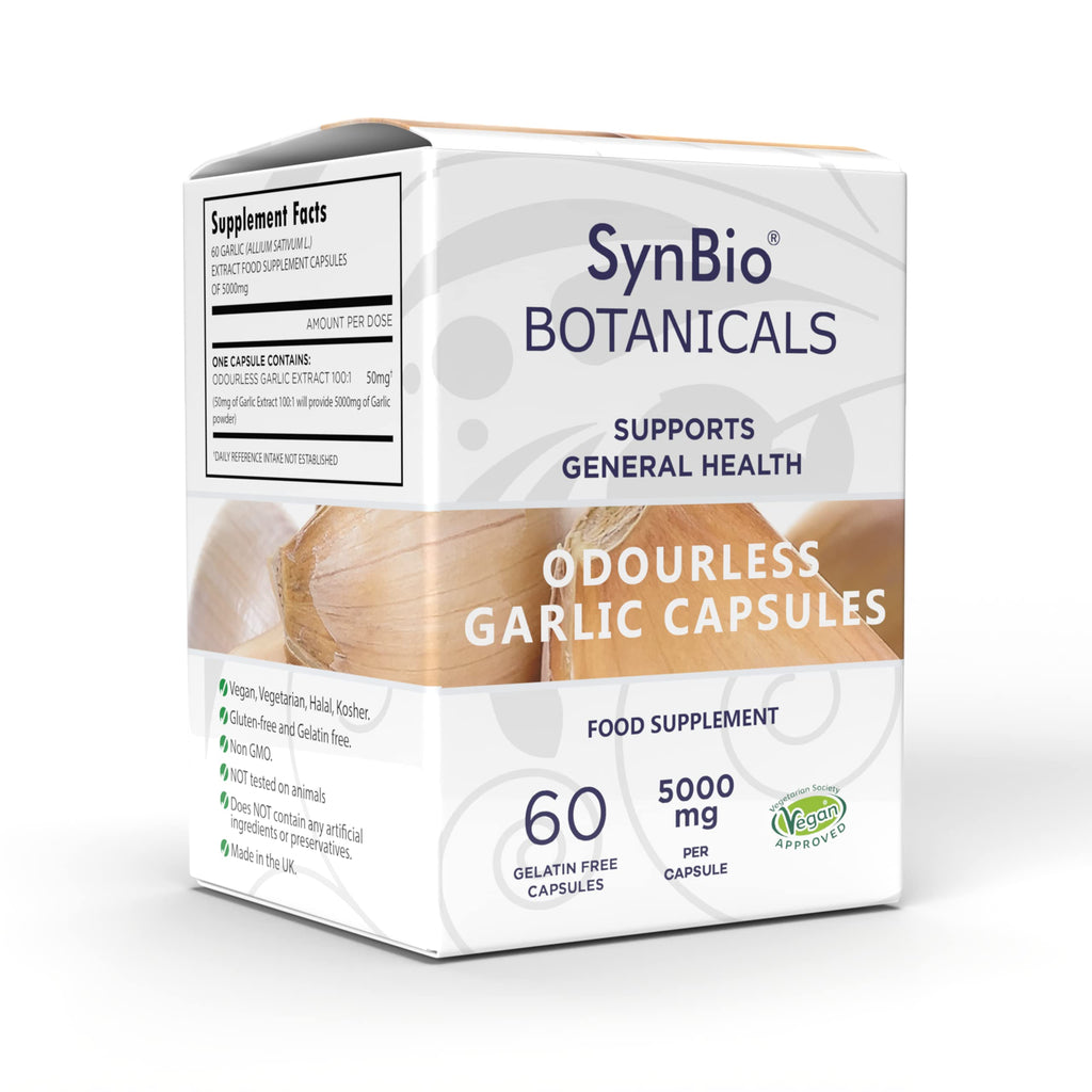 [Australia] - SynBio Botanicals - Odourless Garlic Capsules 5000mg | Vegan | Made in The UK | Gluten Free | Non GMO | Soy Free | Nut Free | Kosher (KLBD) | Halal | Supports General Wellbeing 