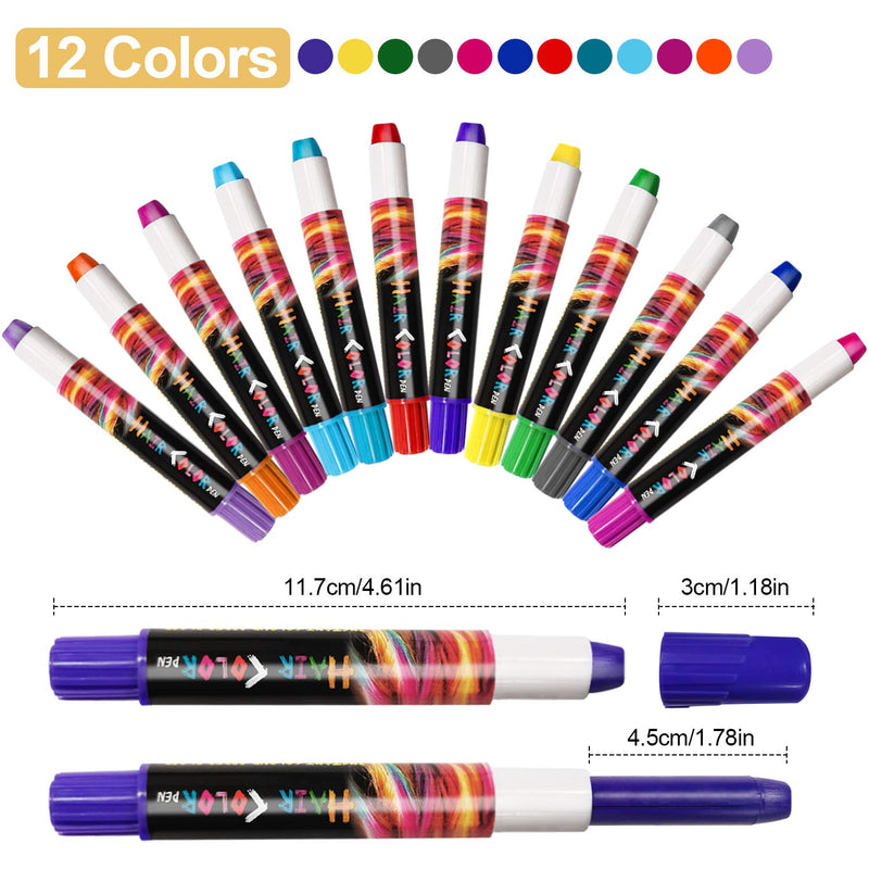 [Australia] - EBANKU 12 Color Temporary Hair Chalk, Hair Chalk Pens Crayon for Girls,Washable Hair Color Dye Birthday Gifts Christmas Halloween Cosplay Party Favors for Girls Kids Adults 