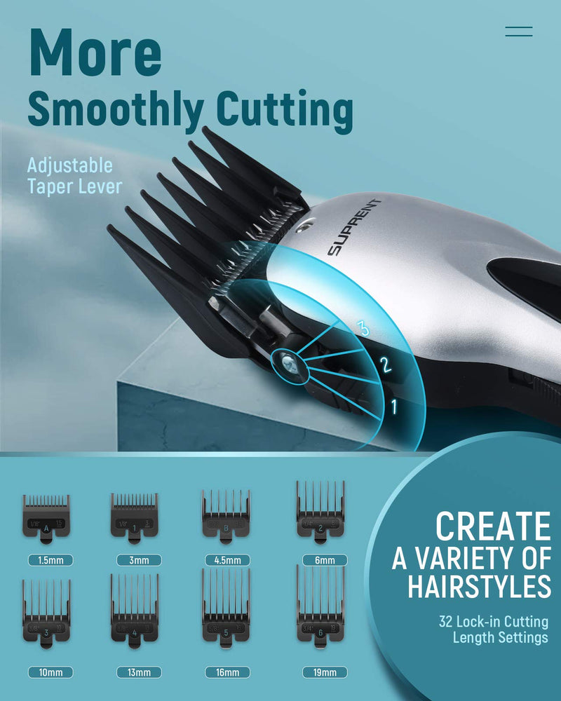 [Australia] - SUPRENT Professional Hair Clippers for Men,All-Steel Self-Sharp Blade Cordless Hair Clippers Set, Long Service Life and Low Noise Hair Trimmer, with LED Display Hair Cutting Kit for Family(Silver） Sliver 