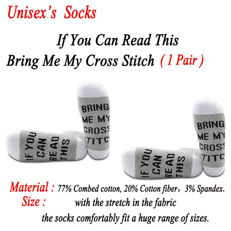 [Australia] - PYOUL 1 Pair Cross Stitch Gift Cross Stitch Lover Socks If You Can Read This Bring Me My Cross Stitch Socks Cross Stitch 1 Pair 