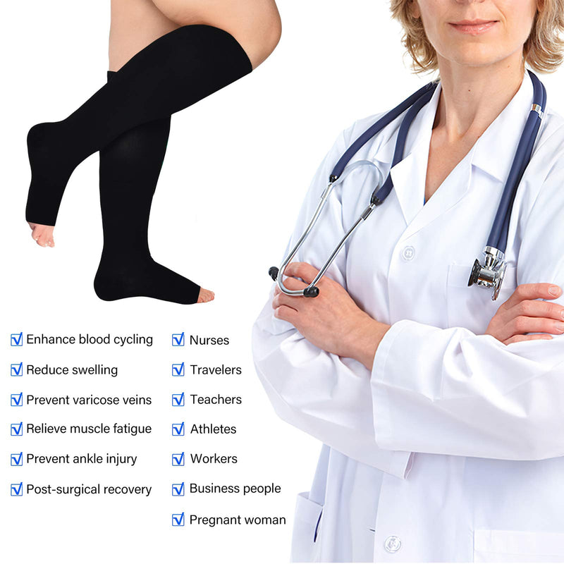 [Australia] - Blahhey 5XL Extra Wide Calf Compression Socks Toeless for Women Men 20-30 mmHg Plus Size Black 5X-Large 