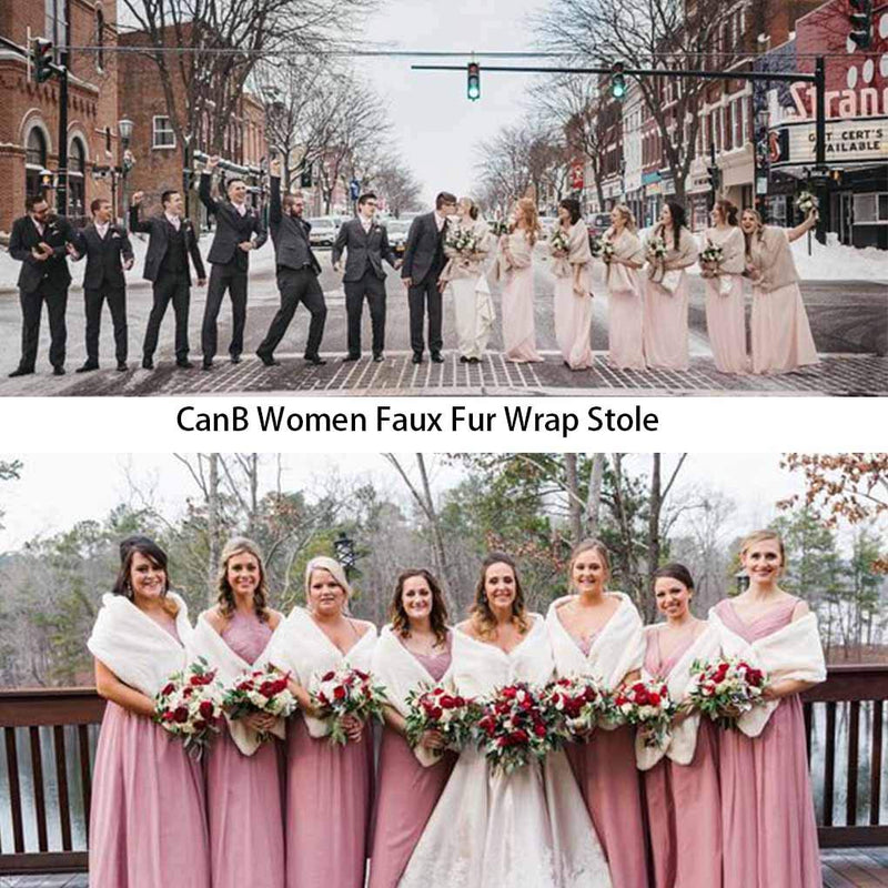 [Australia] - CanB Women's 1920s Faux Fur Shawl Bridal Wedding Fur Wraps and Bolero Shrug Faux Mink Stole for Women and Girls Ivory 