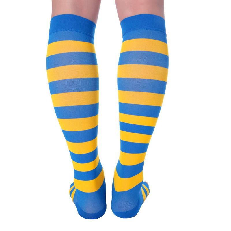[Australia] - Doc Miller Open Toe Compression Socks for Women and Men 15-20mmHg, Shin Splints, Varicose Veins and Calf Injury Recovery Blue-yellow Small 