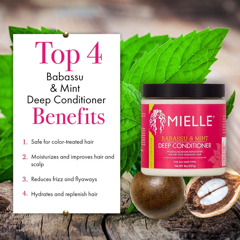 [Australia] - Mielle Organics Babassu & Mint Deep Conditioner with Protein, Moisturizing & Conditioning Deep Treatment, Hydrating Repair for Dry, Damaged, & Frizzy Hair, 8-Ounces 