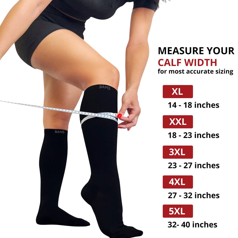 [Australia] - BAMS Plus Size Compression Socks Wide Calf XXL XXXL – Graduated Bamboo Knee-High Support Black XX-Large 