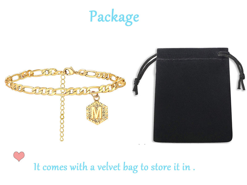 [Australia] - Long tiantian Initial Anklet for Women Cuban Ankle Bracelet with Letter Gold Alphabet Initial Anklet for Girls M 