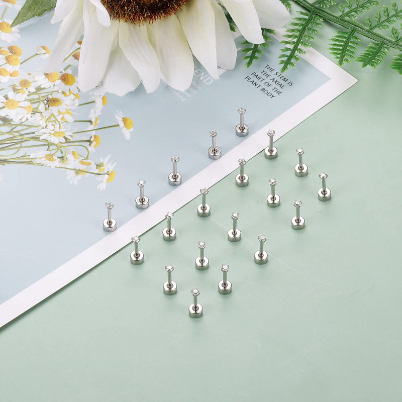 [Australia] - TEN MIRO 10 Pairs 18G Stainless Steel Stud Cartilage Piercing Earrings for Women Men Lobe Ear Piercing Stud Cubic Zirconia Flat Back Screw Back Ear Piercing Set 2-4MM 2MM-Clear Color 