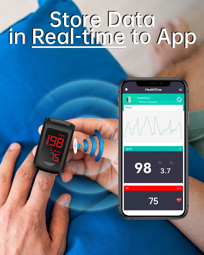 [Australia] - Fingertip Pulse Oximeter- HOLFENRY Pulse Oximeter Bluetooth Oximeter Oxygen Saturation Monitor for SpO2/Heart Rate/PI, with Auto Graph Display/Alarm/Dedicated App, Compatible with iOS&Android Black 