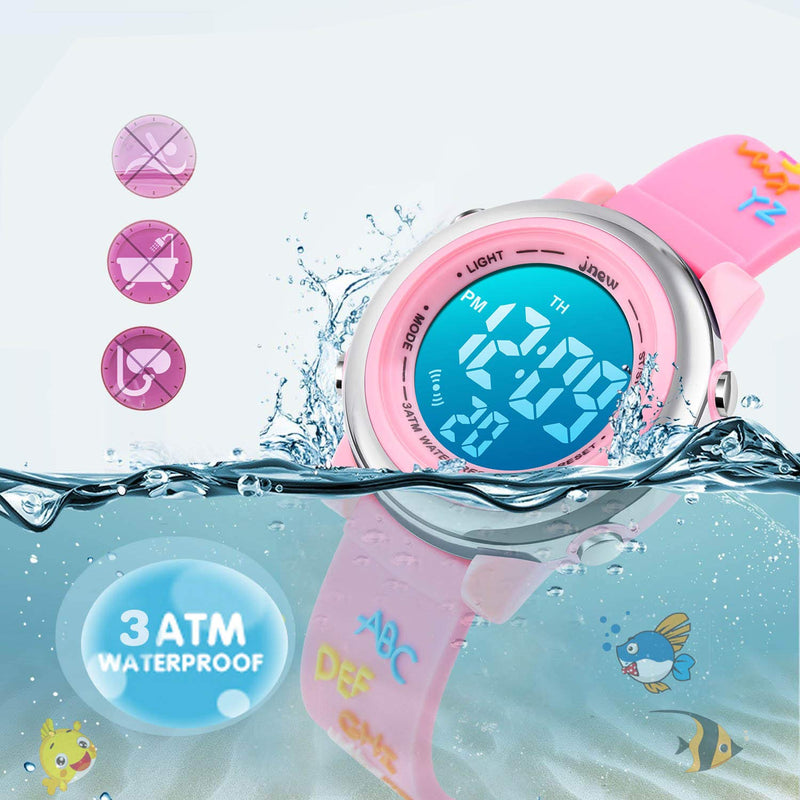 [Australia] - YxiYxi Kids Watches 3D Cute Cartoon Digital 7 Color Lights Toddler Wrist Watch with Waterproof Sports Outdoor LED Alarm Stopwatch Silicone Band for 3-10 Year Boys Girls Little Child Alphabet pink 