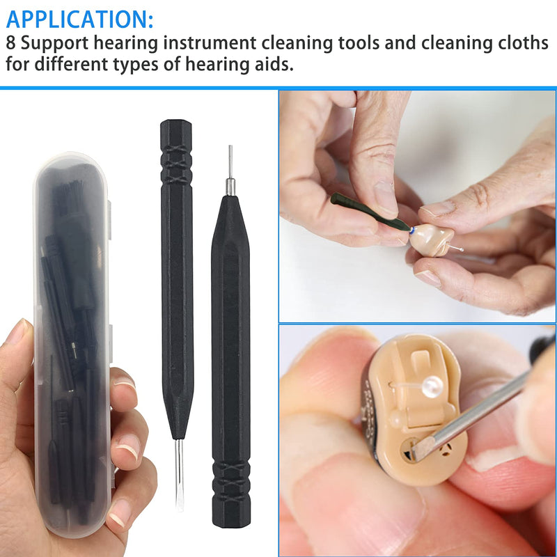 [Australia] - 8Pcs Hearing Aid Cleaning Kit Professional Hearing Amplifier Cleaning Fabric Multi-Functional Brushes with Plastic Box(Black) 