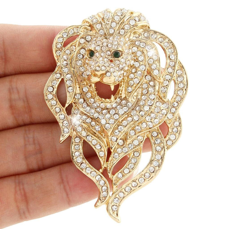 [Australia] - EVER FAITH Austrian Crystal Gorgeous Animal Lion Head Brooch Clear Gold-Tone 