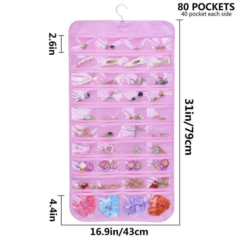 [Australia] - SPIKG Hanging Jewelry Organizer Holder, Storage Bag for Earrings Necklace Bracelet Ring Accessory Display Holder Box (Pink -80 Pockets) 80 Pockets-Pink 