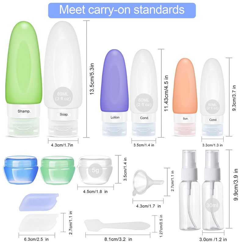 [Australia] - 16 Pcs Silicone Travel Bottle Set, Silicone Bottle Container Spray Bottles Cream Jars Leak-proof Cosmetic Toiletry Travel Containers with Optional Tag Green+Blue+Red+White1 