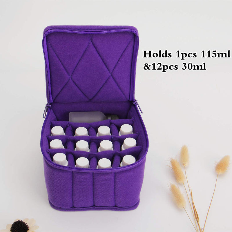 [Australia] - Weljoy 13 Bottle Essential Oil Carrying Case for 100ml, 30ml Bottles Storage Travel Bag with Adjustable Spacing for Roller and Dropper Bottles, Lipstick (Purple) Purple 