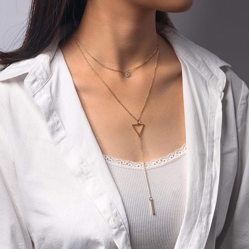 [Australia] - Ibliss Boho Layered Necklace Chain Gold Bar Pendant Necklaces Geometric Crystal Necklace Beach Choker Necklaces Jewelry for Women and Girls 