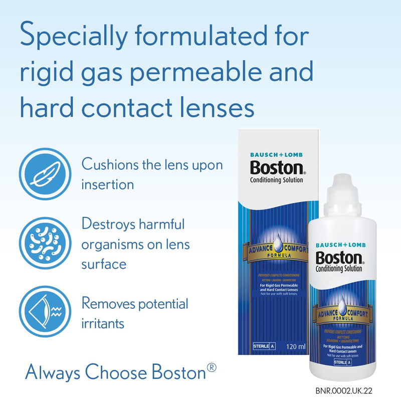 [Australia] - Boston Advance Conditioning Solution, 120ml - Condition your Lenses - Cushions and Rehydrates for Comfortable Wear - For Rigid Gas Permeable (RGP) and Hard Contact Lenses 