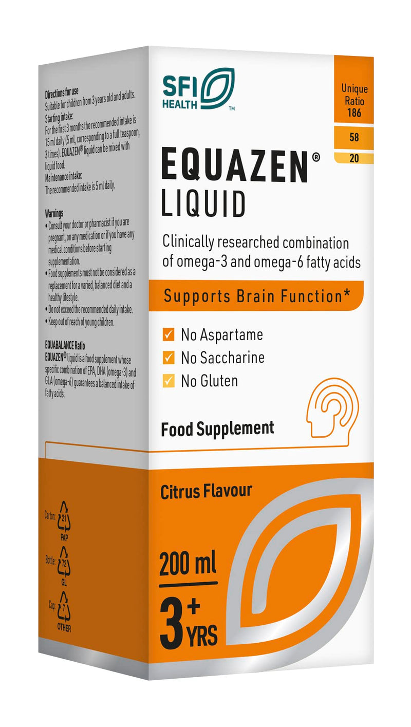 [Australia] - EQUAZEN Childrens Liquid | Omega 3 & 6 Supplement | Supports Brain Function | Blend of DHA, EPA & GLA | Suitable from 3+ to Adults | 200 ml Citrus Flavoured Liquid 