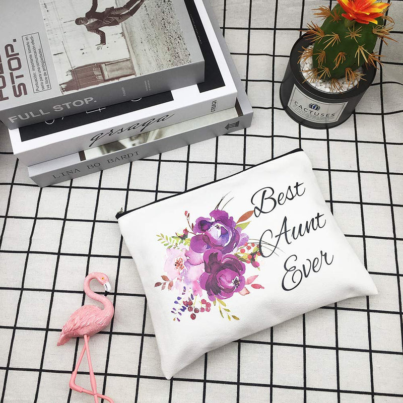 [Australia] - Aunt Gifts Best Aunt Ever Gifts Auntie gifts from Niece for Christmas Birthday Retirement Aunt Gifts from Nephew Purple Flower Cosmetic Bag 