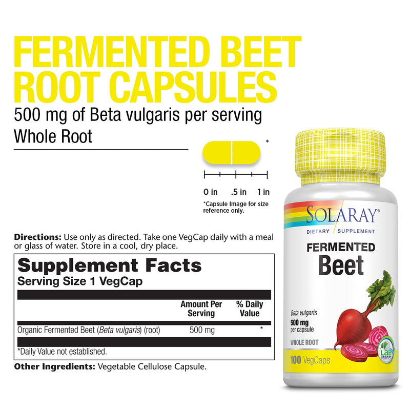 [Australia] - Solaray Fermented Beet Root Supplement | Athletic Performance, Circulation & Heart Health Support, 100 Serv, 100 VegCaps 100 Count (Pack of 1) White 