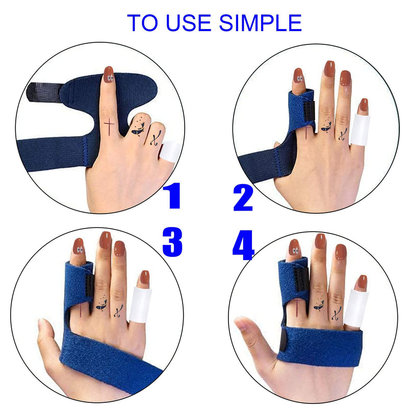 [Australia] - 1 Pairs Trigger Finger Splint Left and Right Hand, Adjustable Mallet Finger Support Brace with 4 Gel Sleeves for Broken Fingers, Finger Stabilizer with Built-in Aluminium Bar for Sprains Blue 