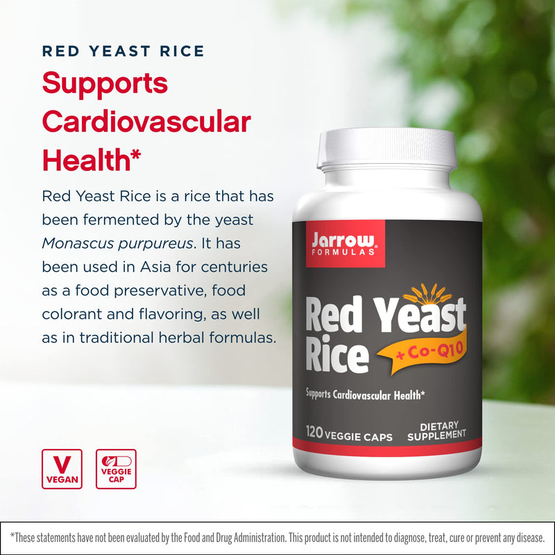 [Australia] - Jarrow Formulas Red Yeast Rice - 120 Veggie Caps - Includes 100 mg Co-Q10 Per Serving - Supports Heart & Cardiovascular Health - 60 Servings 