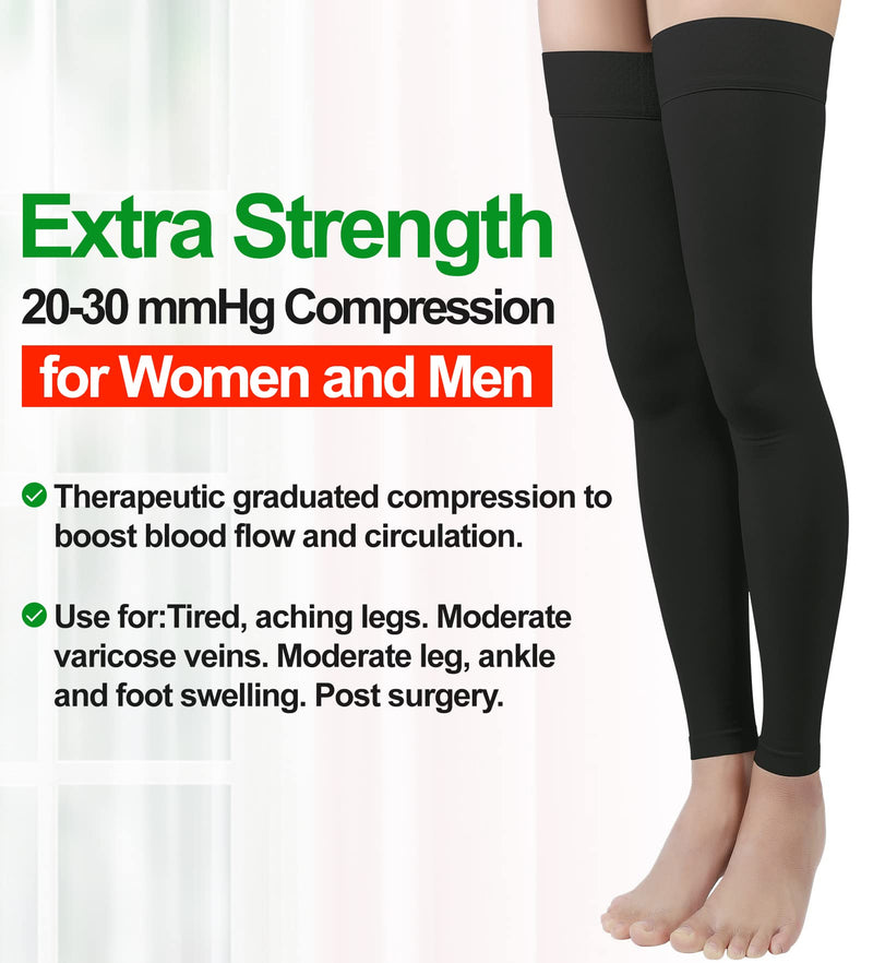 [Australia] - Thigh High Compression Stocking Footless - Pair, Thigh-Hi Leg Compression Sleeves Unisex, 20-30mmHg Gradient Compression with Silicone Band, Opaque, Best for Varicose Veins, Edema, Swelling, Black XL X-Large (1 Pair) 
