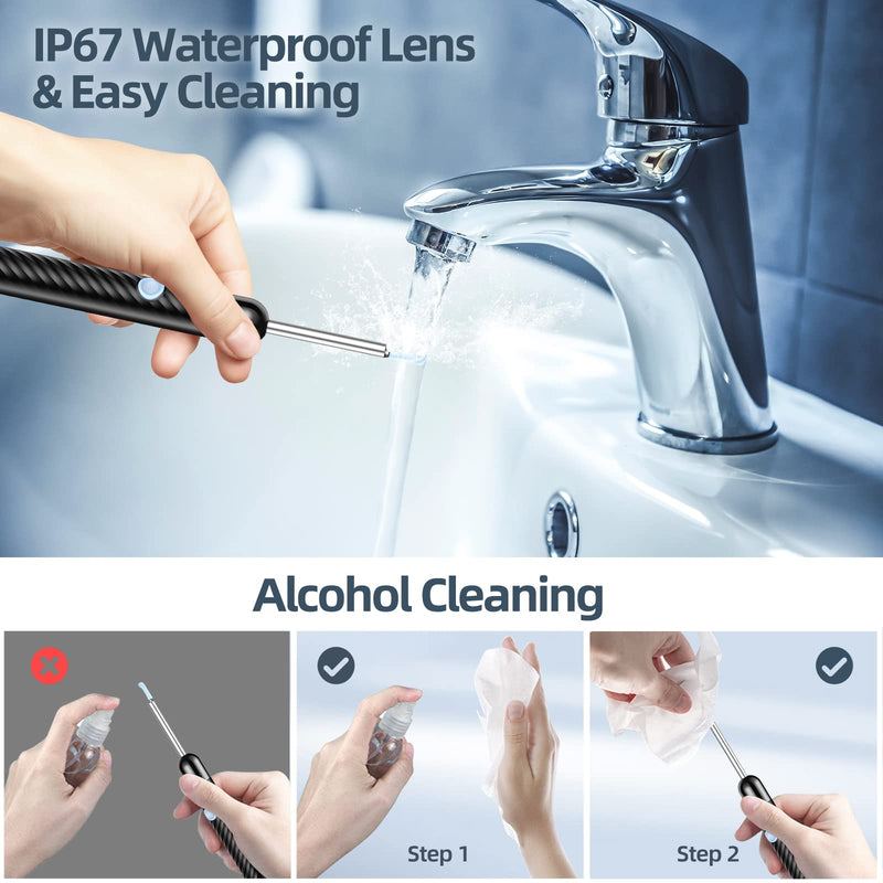 [Australia] - Ear Wax Removal, Ear Cleaner with Camera, Ear Wax Removal Tool Camera with 1080P, Otoscope with Light, Ear Wax Removal Kit with 6 Ear Pick, Ear Camera for iPhone, iPad, Android Phones Black 