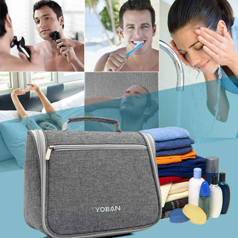 [Australia] - Baliya Waterproof Hanging Travel Toiletry Bag for Men and Women Outdoor Large Capacity Portable Cosmetic Wash Bag(gray) gray 