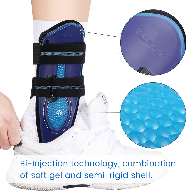 [Australia] - VELPEAU Ankle Support Brace for Men & Women, Ankle Stabilizer, Stirrup Splint for Sprains, Tendonitis, Volleyball, Basketball, Sprained Ankle, Reversible Left & Right Foots, One Size Fits Most (Blue) Blue Foam Pads 