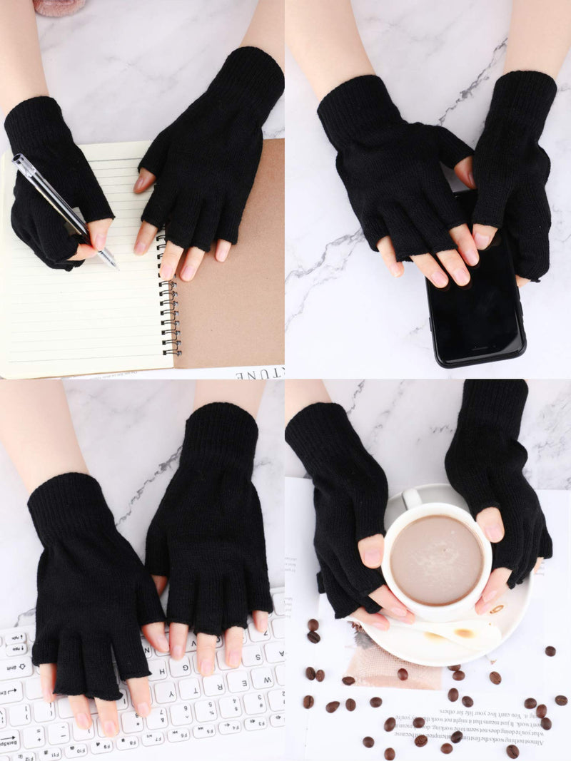 [Australia] - 3 Pairs Half Finger Gloves Winter Fingerless Gloves Knit Gloves for Men Women Black 