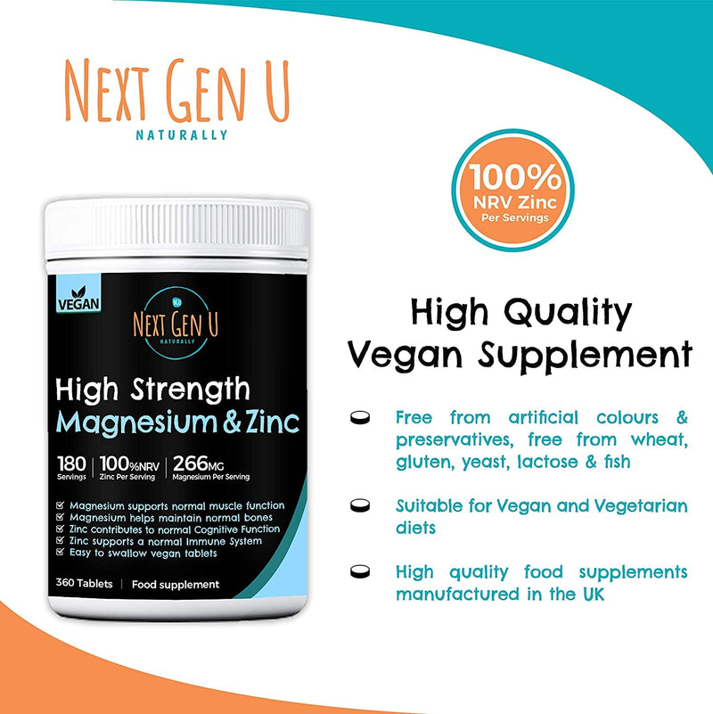 [Australia] - High Strength Magnesium and Zinc Tablets � 360 Vegan Tablets | High Strength Magnesium Oxide and Zinc Gluconate Formula | Supports Bone, Heart & Muscle Health | 6 Months Supply 