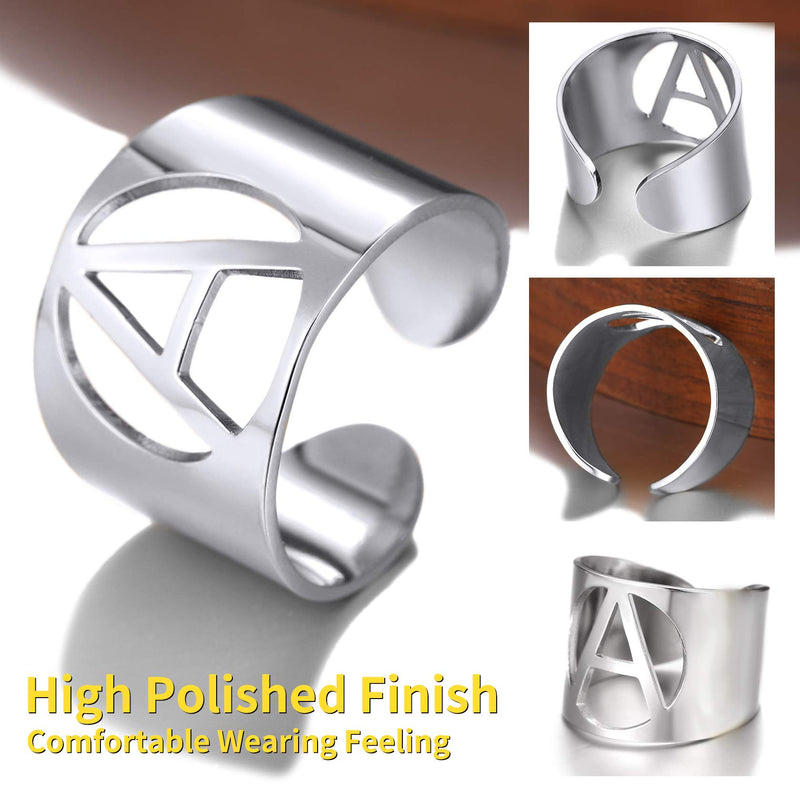 [Australia] - ChainsHouse A to Z Initial Letter Open Cuff Rings for Women Men Adjustable Statement Name Alphabet Ring Personalized Jewelry Gifts,15mm Wide, 3 Colors, Custom Available 01: stainless-steel 